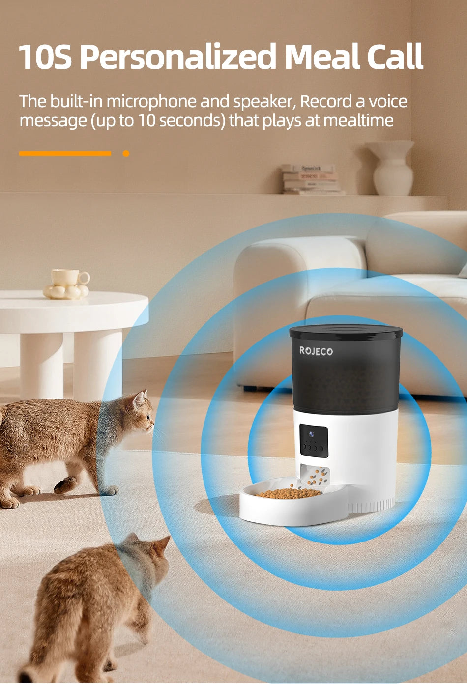 ROJECO Smart Automatic Cat Feeder with Camera & Voice Recorder