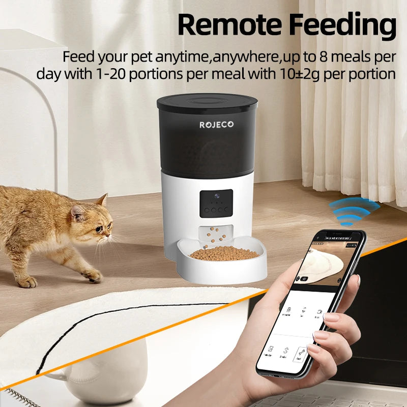ROJECO Smart Automatic Cat Feeder with Camera & Voice Recorder