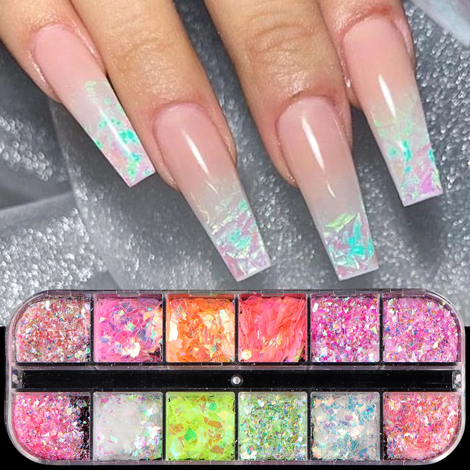 ๐
12 Grids Aurora Chameleon Nail Glitter โ Dazzling Mermaid Sparkle for Irresistible Nails
