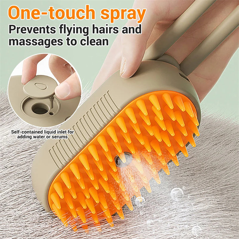 3-in-1 Electric Cat & Dog Steam Brush – Grooming, Massage & Hair Removal