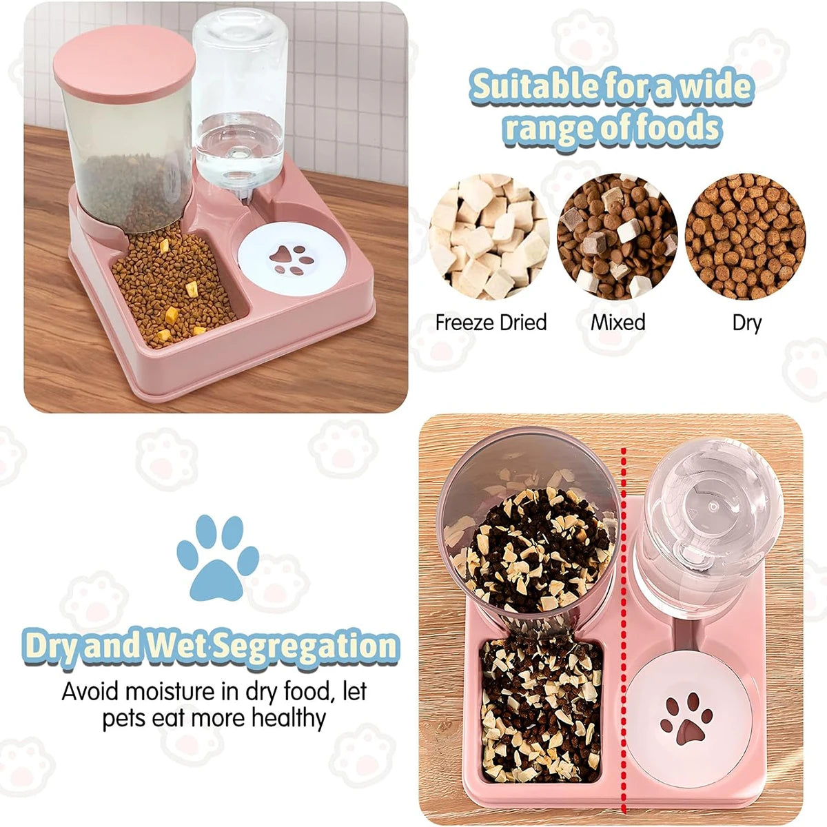 2-in-1 Automatic Cat Feeder & Water Dispenser – Tilted Gravity Food & Waterer Set