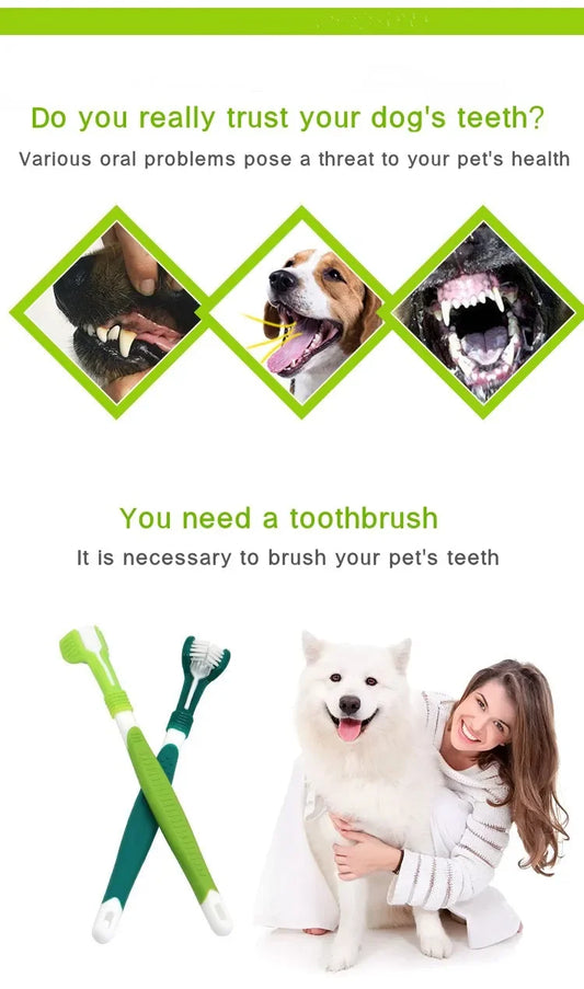 3-Sided Pet Toothbrush – Dog & Cat Plastic Toothbrush for Dental Care | Removes Tartar & Bad Breath, Cleans Pet Mouth Effectively