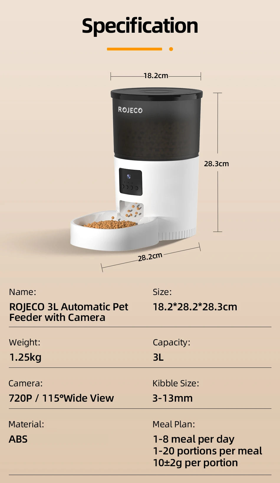 ROJECO Smart Automatic Cat Feeder with Camera & Voice Recorder
