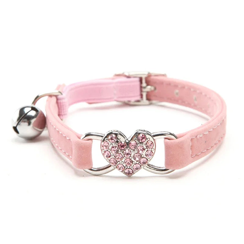Elegant Velvet Cat Collar with Heart Charm & Bell – Safe & Stylish for Your Pet