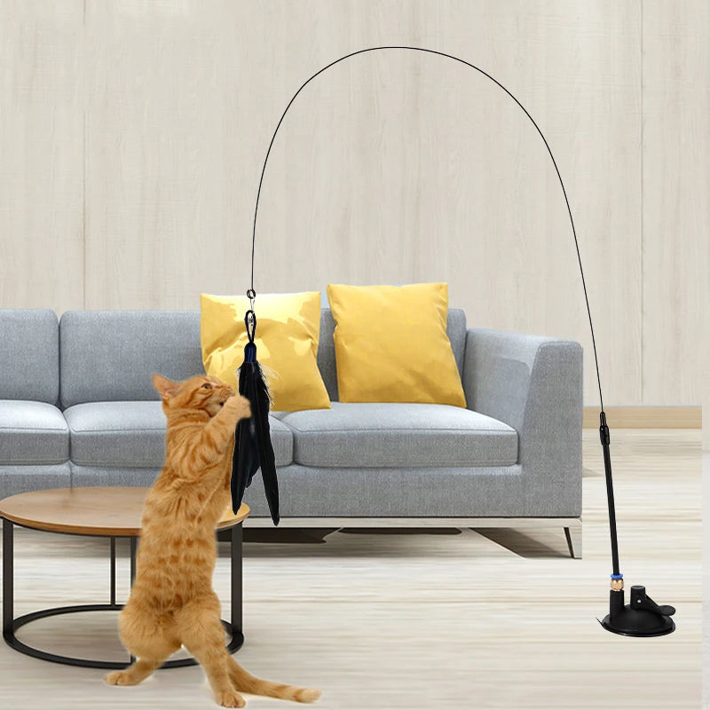 Interactive Cat Teaser Stick – Suction Cup Toy with Bell & Replaceable Feather