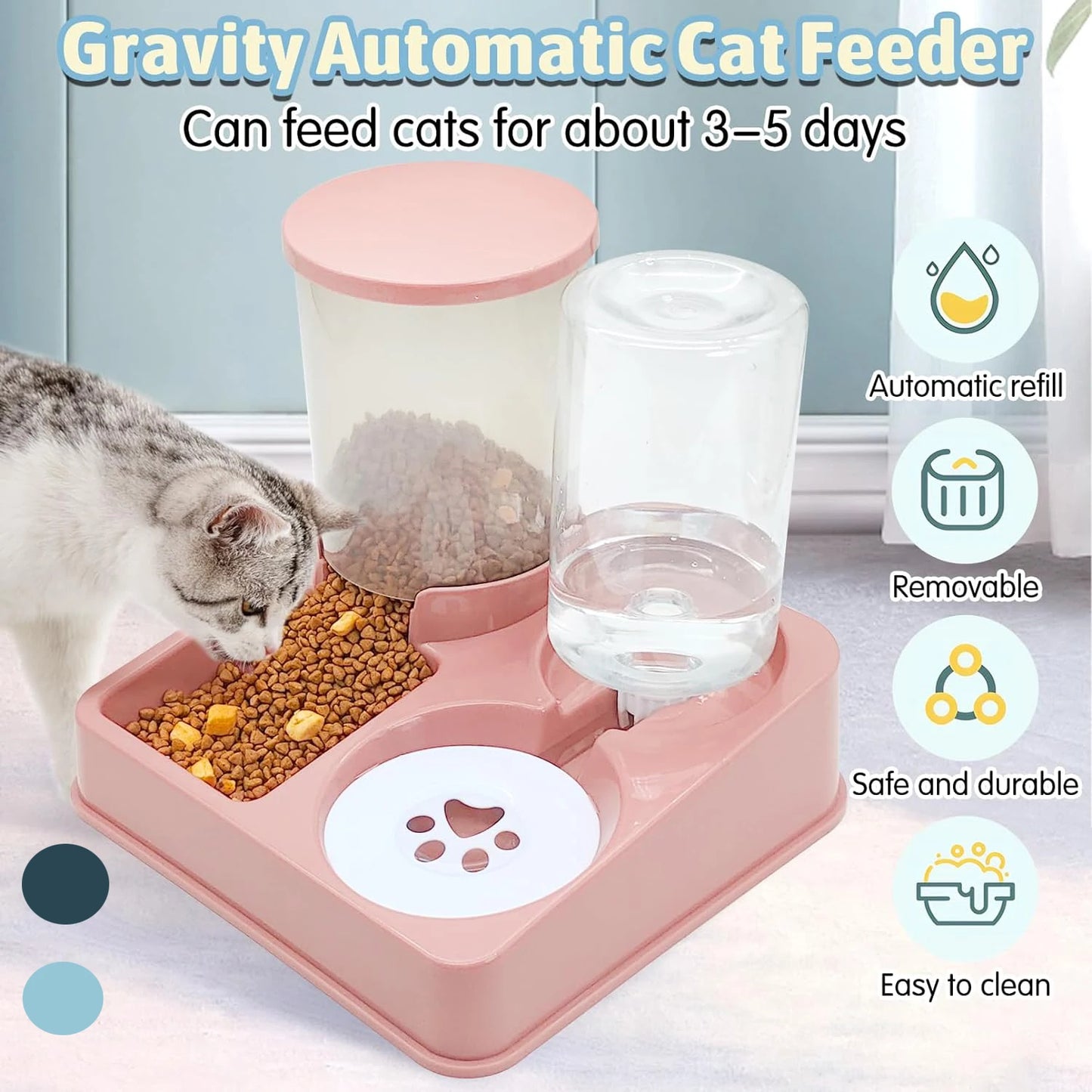 2-in-1 Automatic Cat Feeder & Water Dispenser – Tilted Gravity Food & Waterer Set