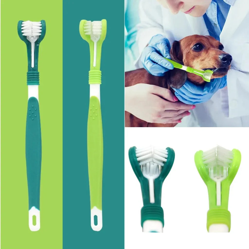 3-Sided Pet Toothbrush – Dog & Cat Plastic Toothbrush for Dental Care | Removes Tartar & Bad Breath, Cleans Pet Mouth Effectively