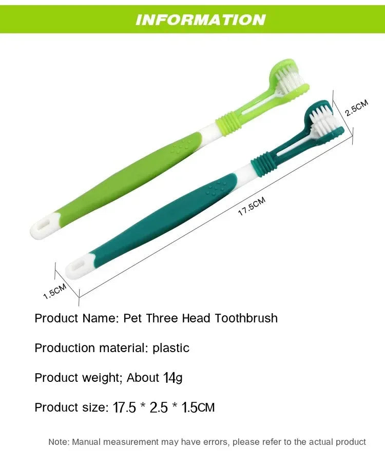3-Sided Pet Toothbrush – Dog & Cat Plastic Toothbrush for Dental Care | Removes Tartar & Bad Breath, Cleans Pet Mouth Effectively