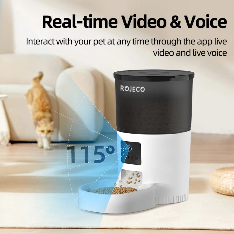 ROJECO Smart Automatic Cat Feeder with Camera & Voice Recorder