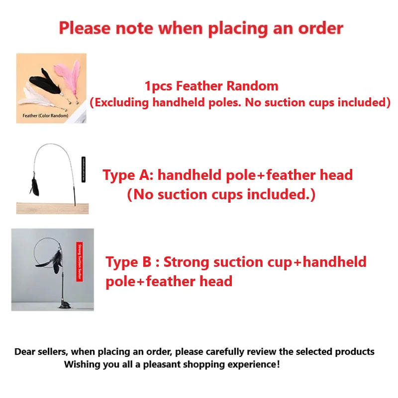 Interactive Cat Teaser Stick – Suction Cup Toy with Bell & Replaceable Feather