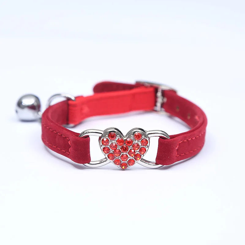 Elegant Velvet Cat Collar with Heart Charm & Bell – Safe & Stylish for Your Pet