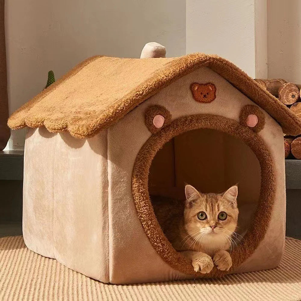 Cozy Teddy Bear Enclosed Pet Bed – Ultimate Comfort for Cats & Small Dogs