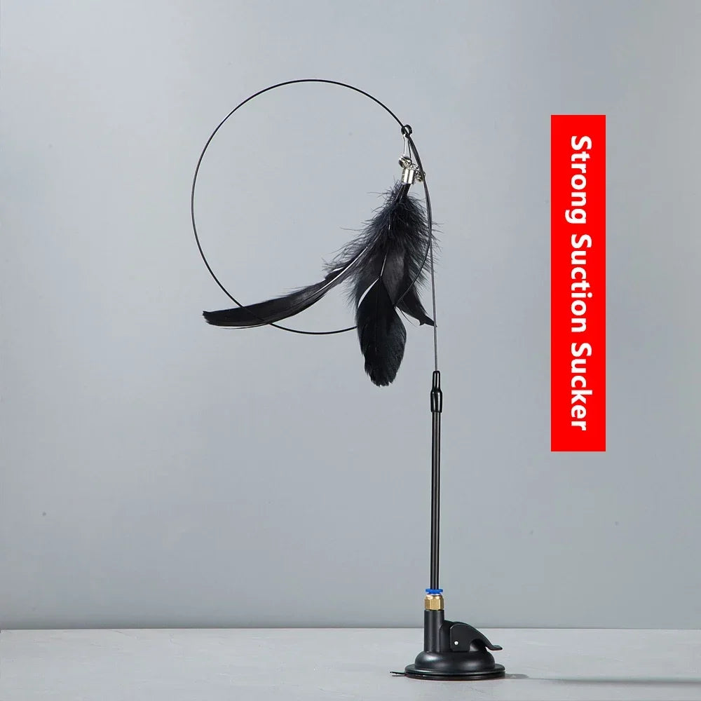 Interactive Cat Teaser Stick – Suction Cup Toy with Bell & Replaceable Feather