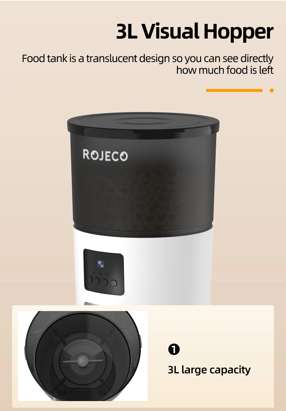 ROJECO Smart Automatic Cat Feeder with Camera & Voice Recorder