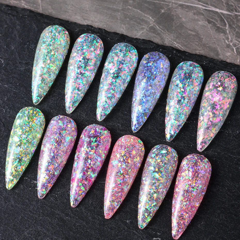 💅 12 Grids Aurora Chameleon Nail Glitter – Dazzling Mermaid Sparkle for Irresistible Nails