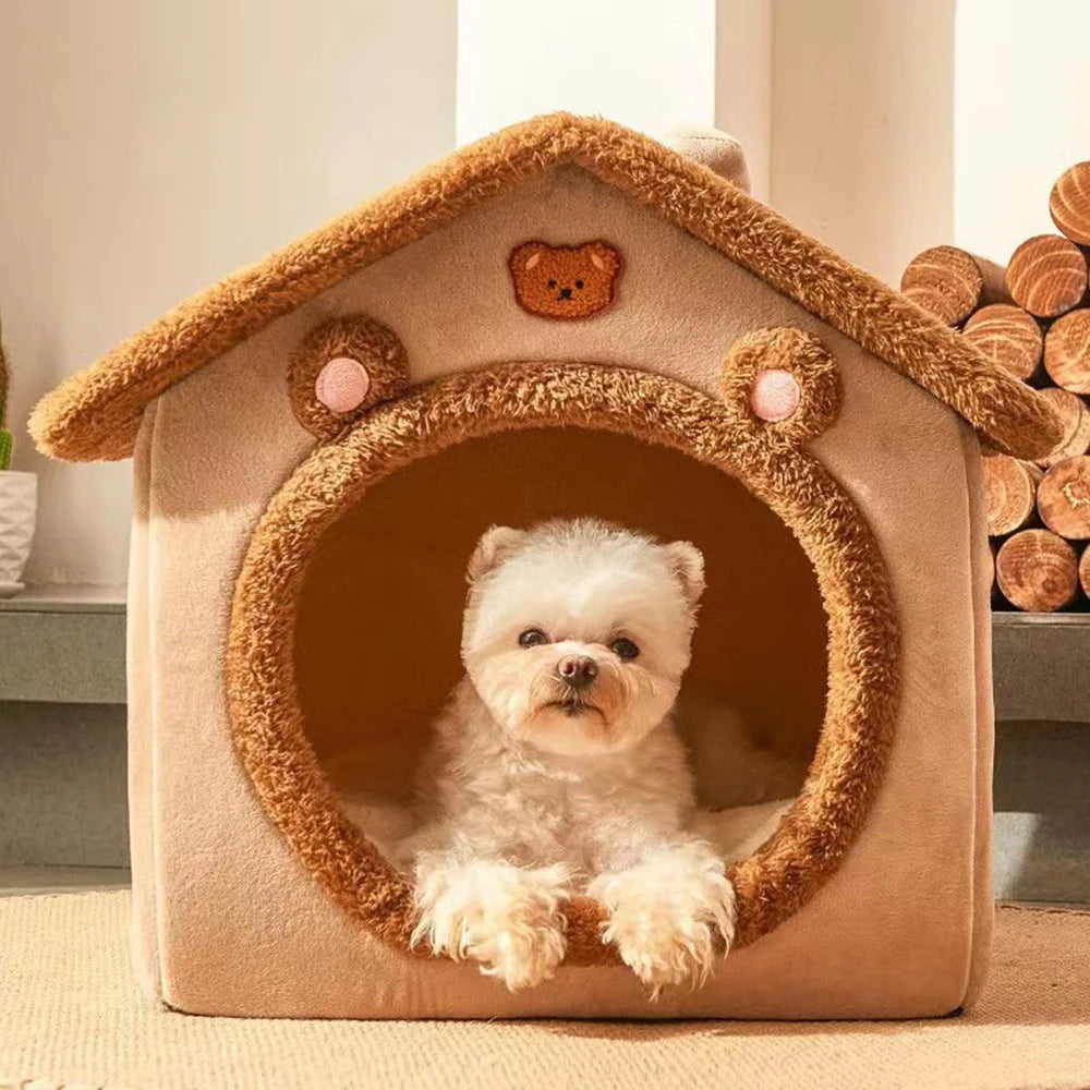 Cozy Teddy Bear Enclosed Pet Bed – Ultimate Comfort for Cats & Small Dogs