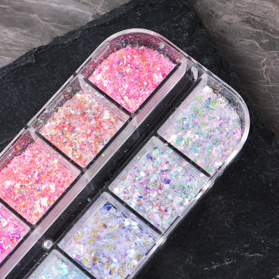 💅 12 Grids Aurora Chameleon Nail Glitter – Dazzling Mermaid Sparkle for Irresistible Nails