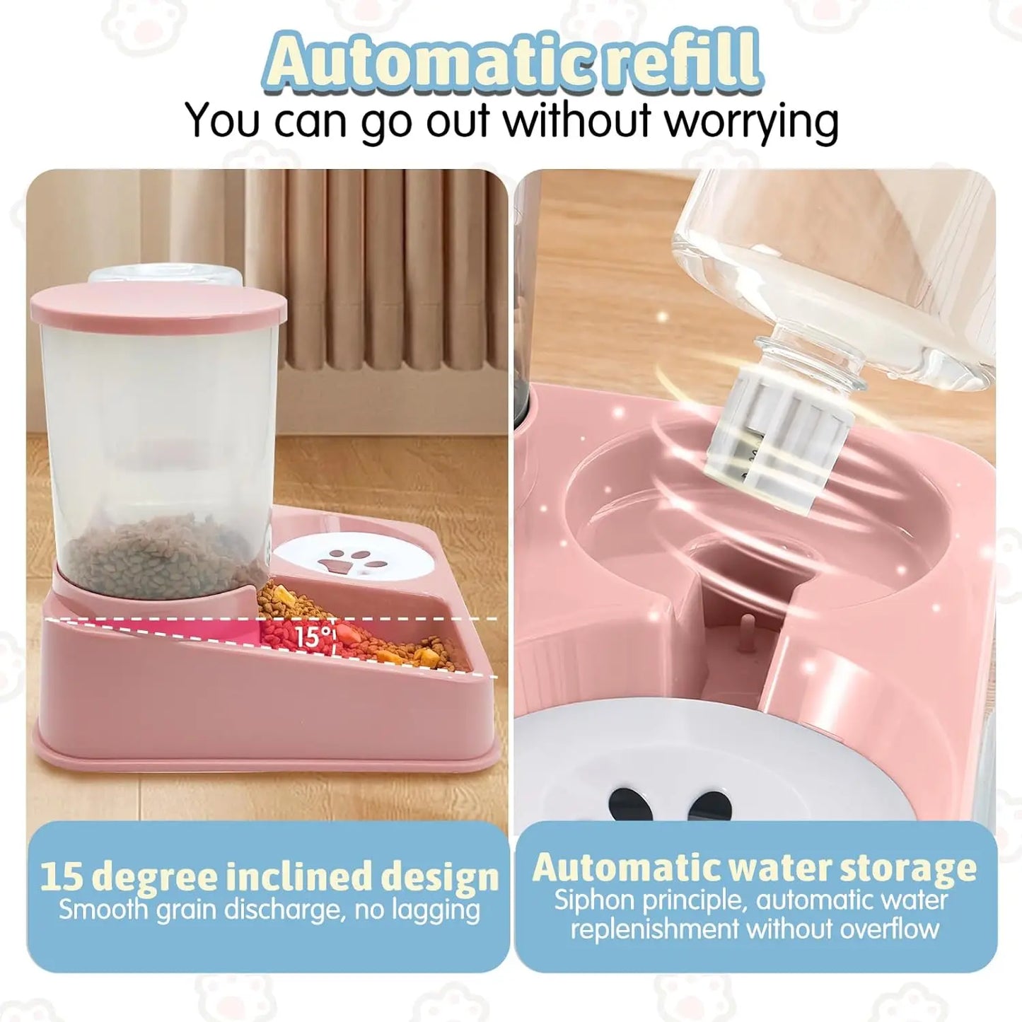 2-in-1 Automatic Cat Feeder & Water Dispenser – Tilted Gravity Food & Waterer Set