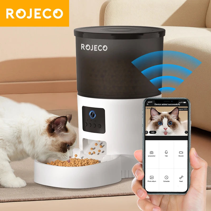 ROJECO Smart Automatic Cat Feeder with Camera & Voice Recorder
