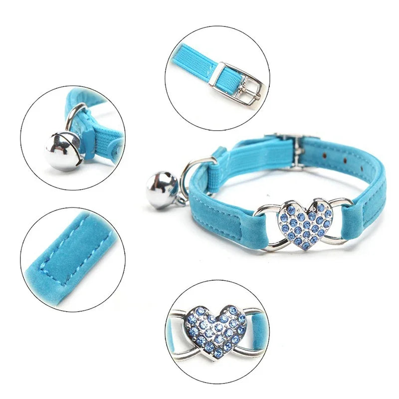 Elegant Velvet Cat Collar with Heart Charm & Bell – Safe & Stylish for Your Pet