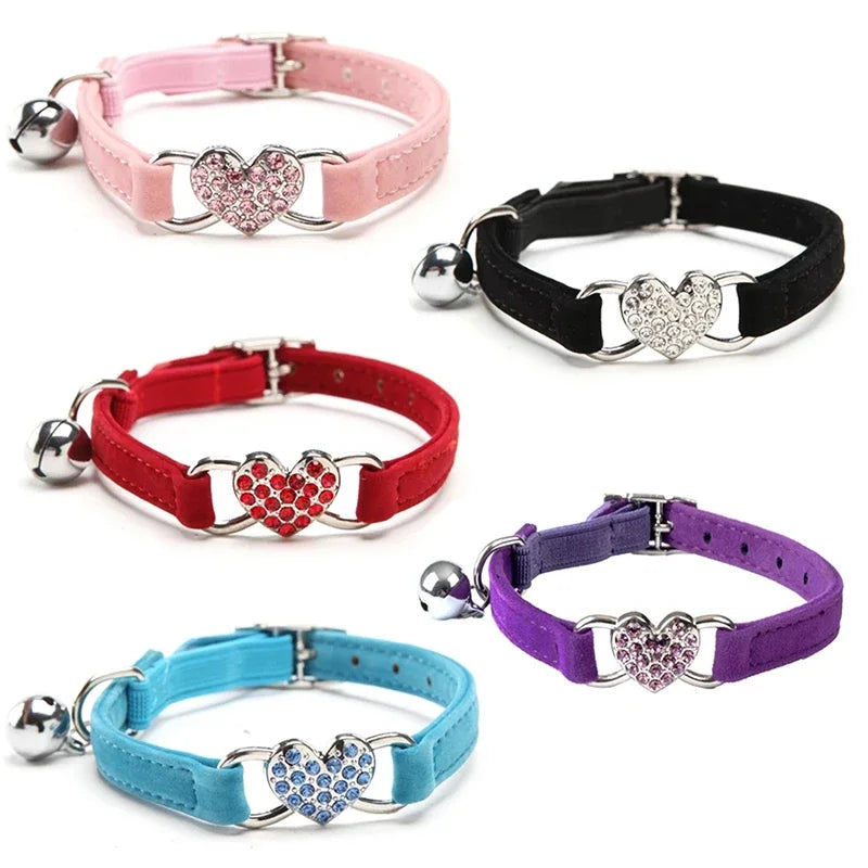 Elegant Velvet Cat Collar with Heart Charm & Bell – Safe & Stylish for Your Pet