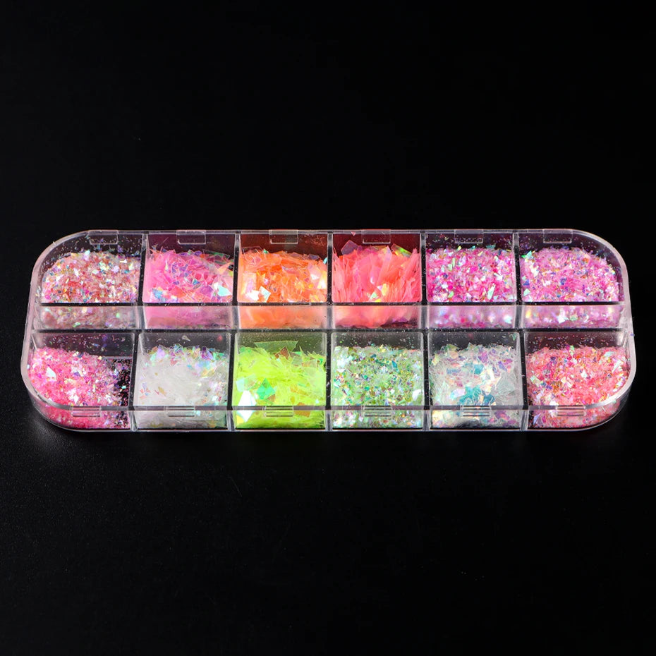 💅 12 Grids Aurora Chameleon Nail Glitter – Dazzling Mermaid Sparkle for Irresistible Nails
