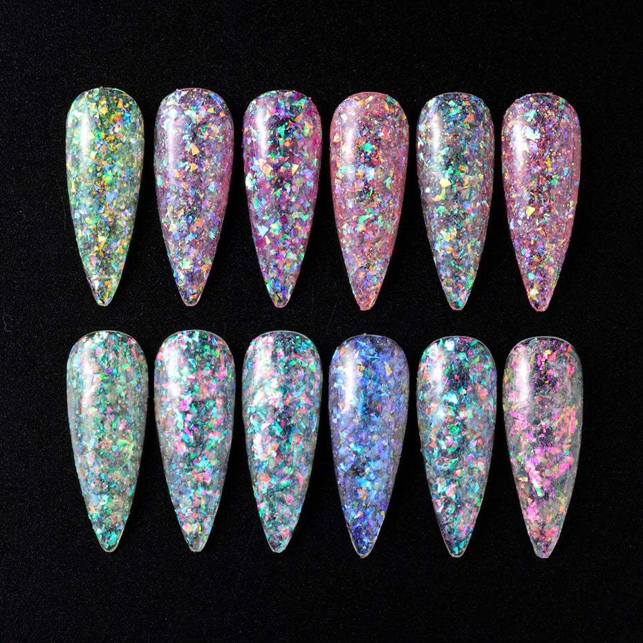 💅 12 Grids Aurora Chameleon Nail Glitter – Dazzling Mermaid Sparkle for Irresistible Nails