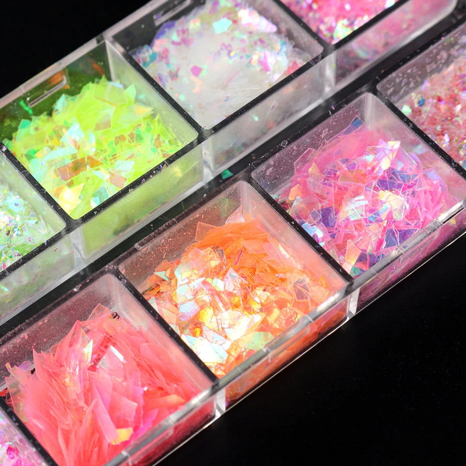 💅 12 Grids Aurora Chameleon Nail Glitter – Dazzling Mermaid Sparkle for Irresistible Nails