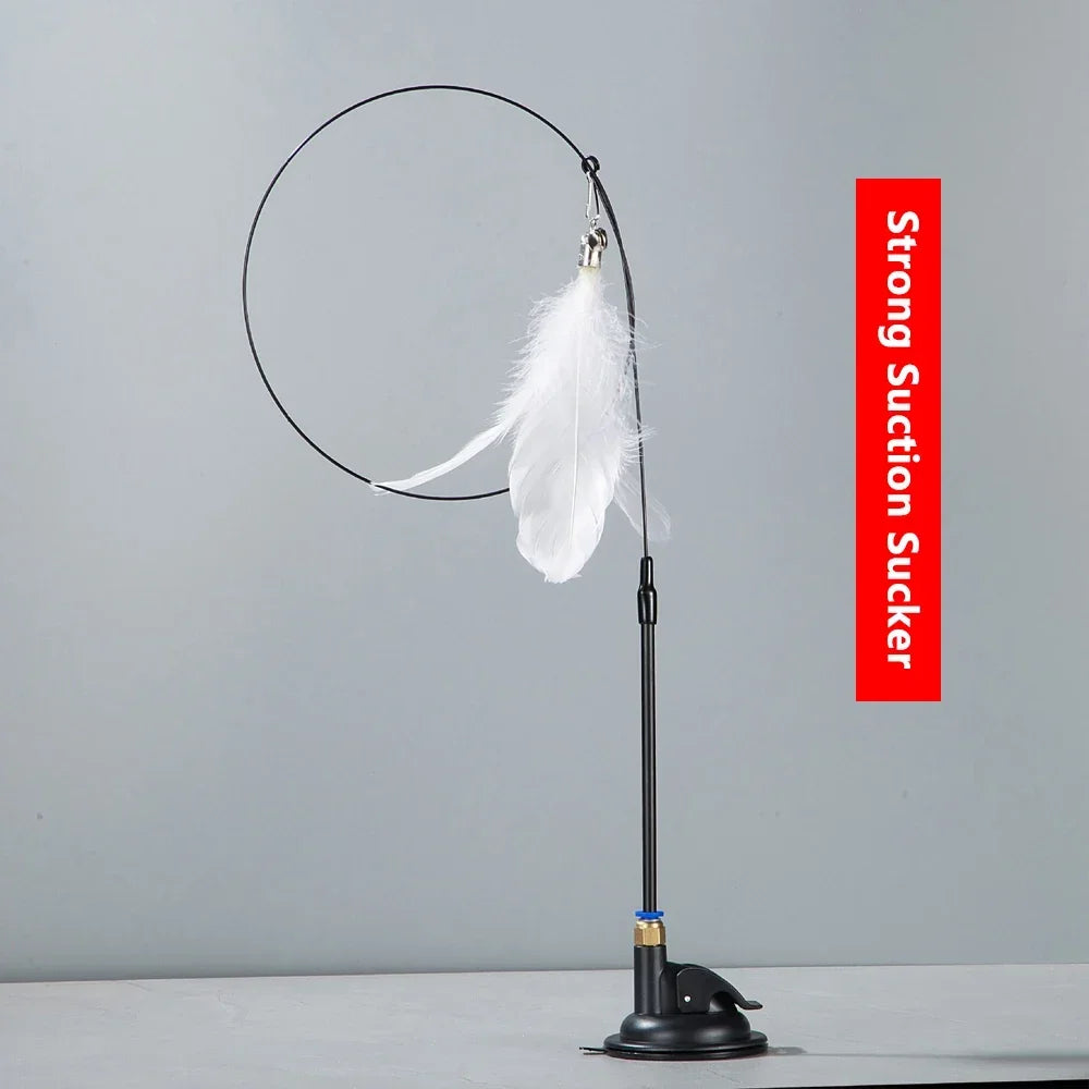 Interactive Cat Teaser Stick – Suction Cup Toy with Bell & Replaceable Feather