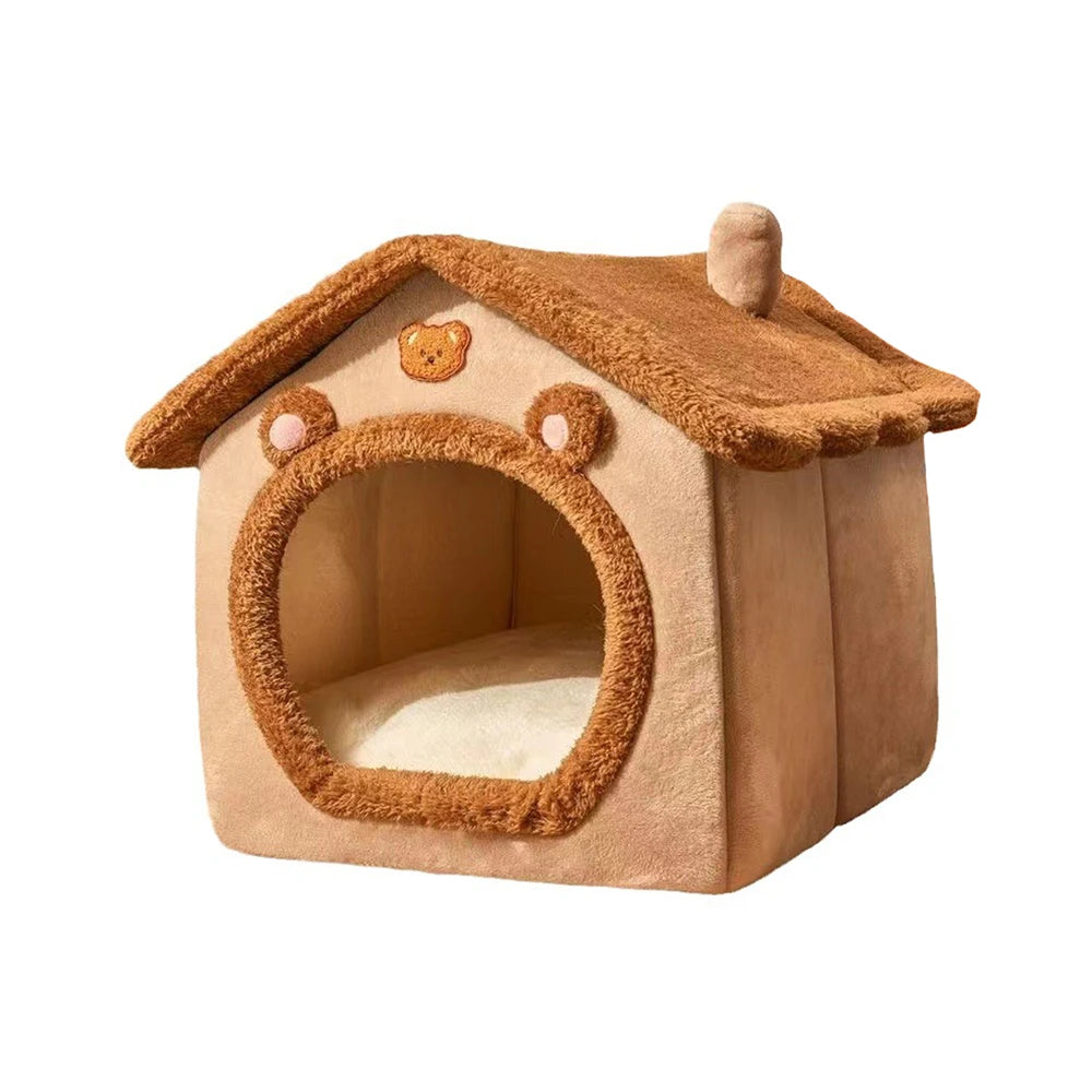 Cozy Teddy Bear Enclosed Pet Bed – Ultimate Comfort for Cats & Small Dogs