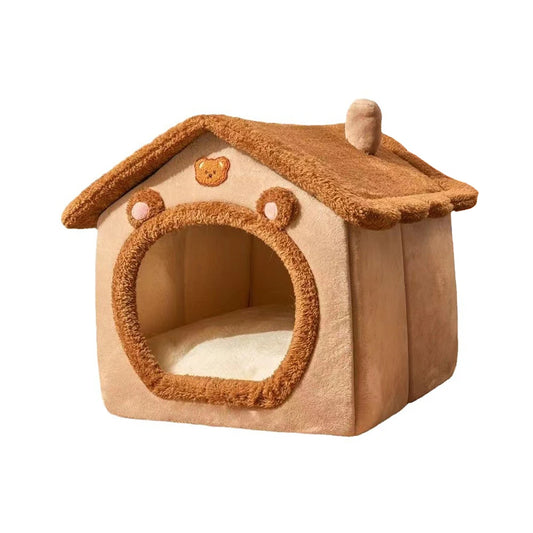 Cozy Teddy Bear Enclosed Pet Bed – Ultimate Comfort for Cats & Small Dogs