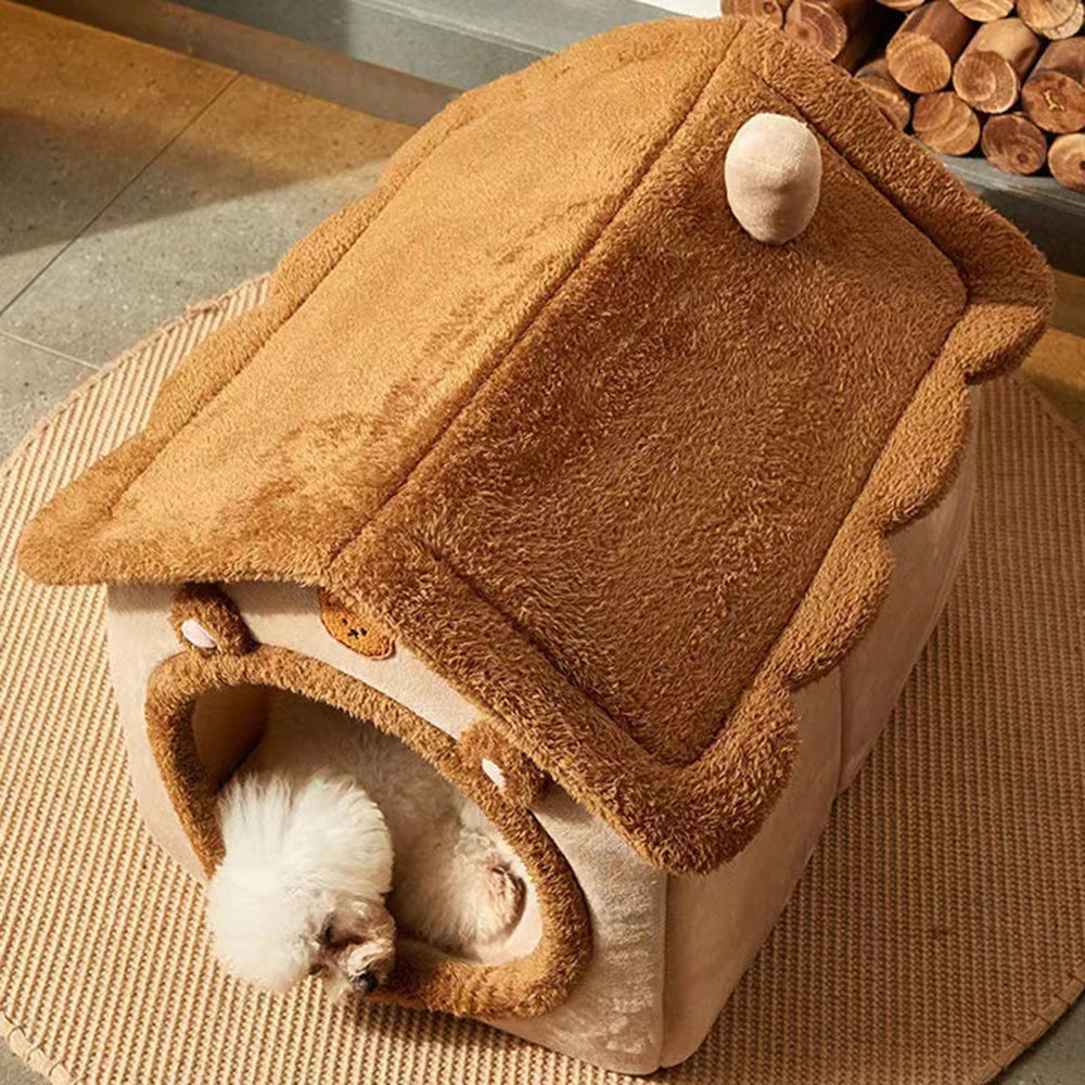 Cozy Teddy Bear Enclosed Pet Bed – Ultimate Comfort for Cats & Small Dogs