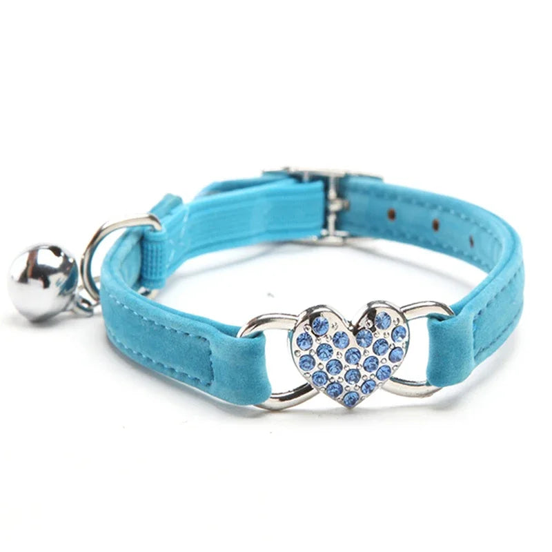 Elegant Velvet Cat Collar with Heart Charm & Bell – Safe & Stylish for Your Pet