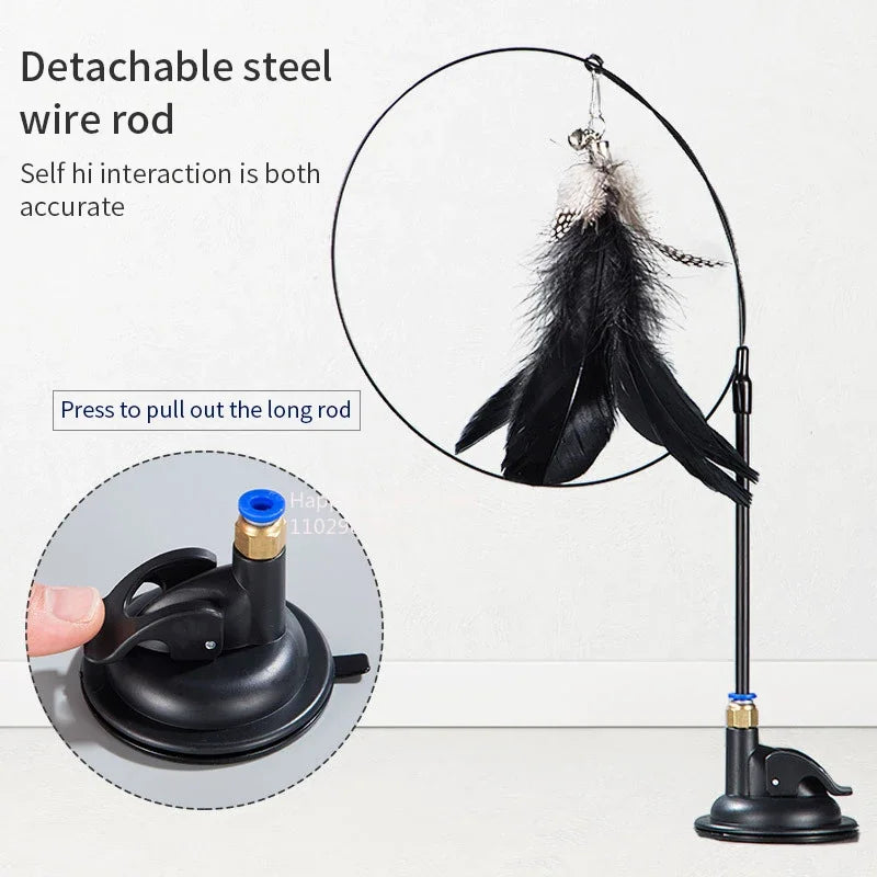 Interactive Cat Teaser Stick – Suction Cup Toy with Bell & Replaceable Feather