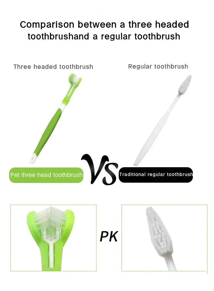3-Sided Pet Toothbrush – Dog & Cat Plastic Toothbrush for Dental Care | Removes Tartar & Bad Breath, Cleans Pet Mouth Effectively