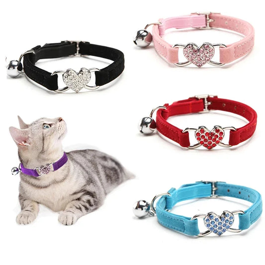 Elegant Velvet Cat Collar with Heart Charm & Bell – Safe & Stylish for Your Pet