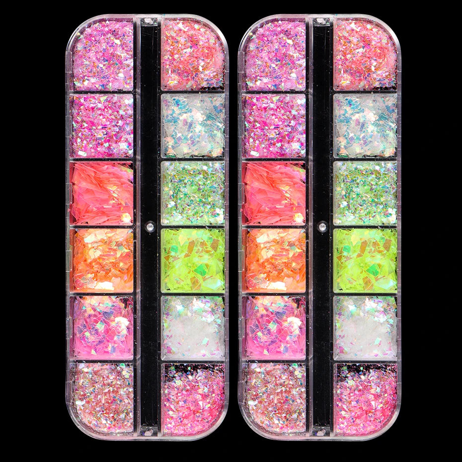 💅 12 Grids Aurora Chameleon Nail Glitter – Dazzling Mermaid Sparkle for Irresistible Nails