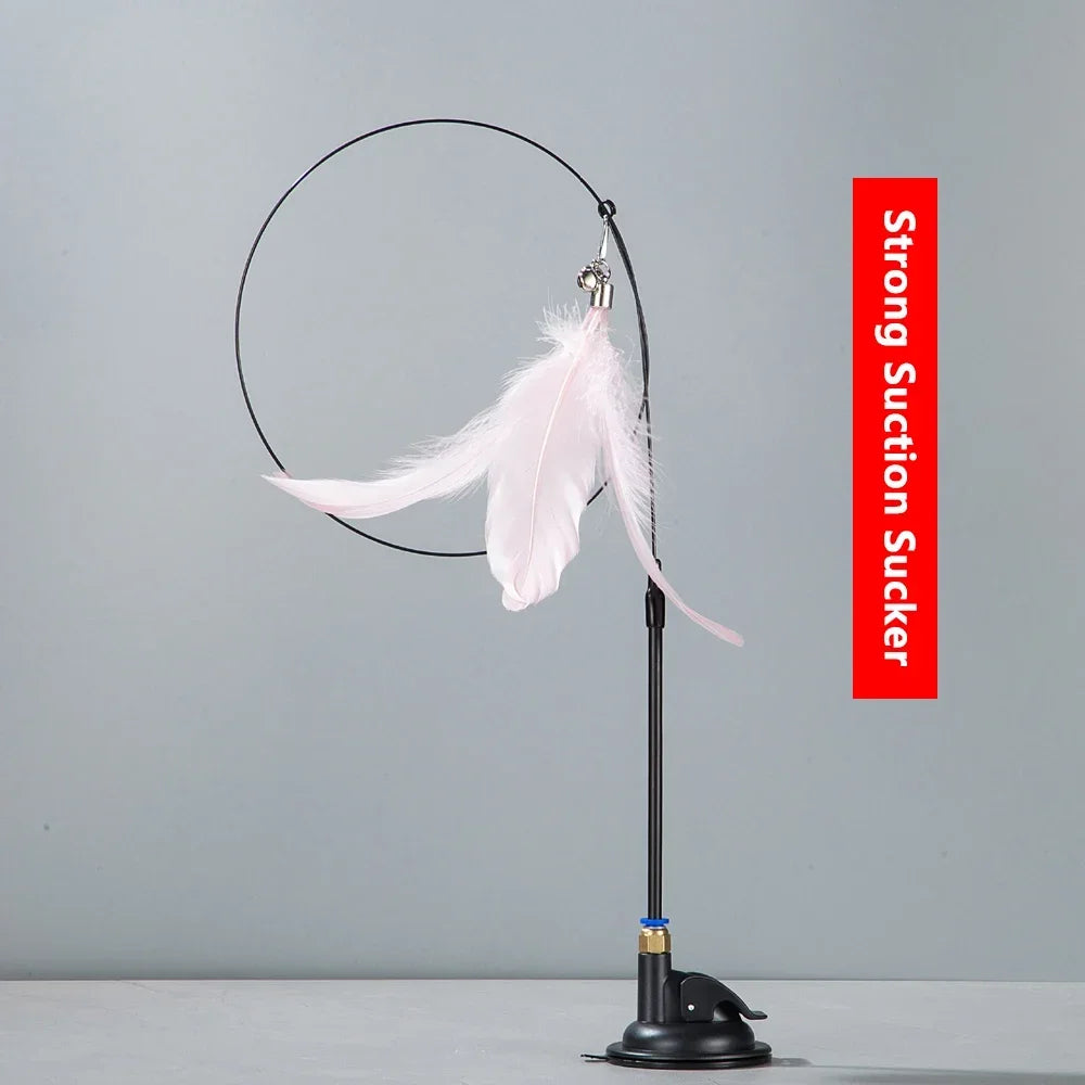 Interactive Cat Teaser Stick – Suction Cup Toy with Bell & Replaceable Feather