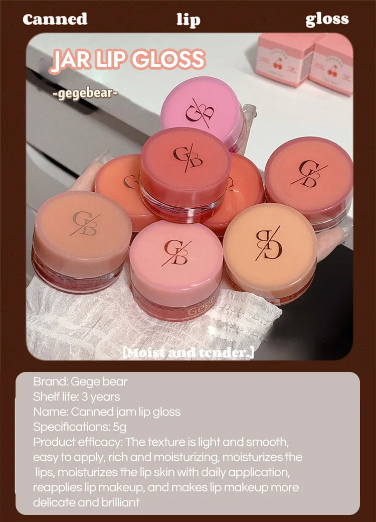 🍯 Gege Bear Jam Lip Honey – Canned Jam Lip Gloss with Shine, Moisture & Magic