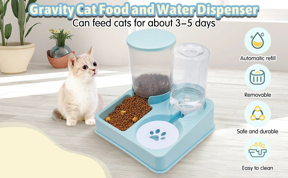 2-in-1 Automatic Cat Feeder & Water Dispenser – Tilted Gravity Food & Waterer Set