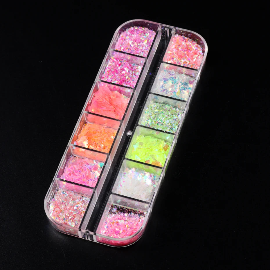 💅 12 Grids Aurora Chameleon Nail Glitter – Dazzling Mermaid Sparkle for Irresistible Nails