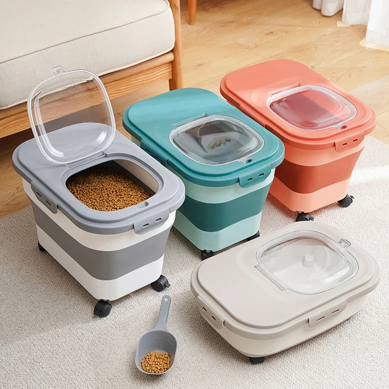 Airtight 13/33LB Collapsible Pet Food Storage Container – Sealed Lid for Freshness | Ideal for Dry Cat & Dog Food, Grains & Rice