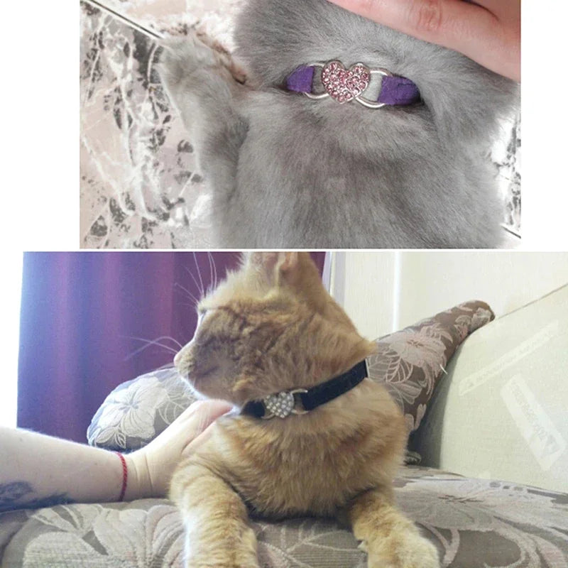 Elegant Velvet Cat Collar with Heart Charm & Bell – Safe & Stylish for Your Pet